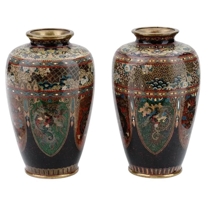 High Quality Japanese Meiji Cloisonne Enamel Vases For Sale