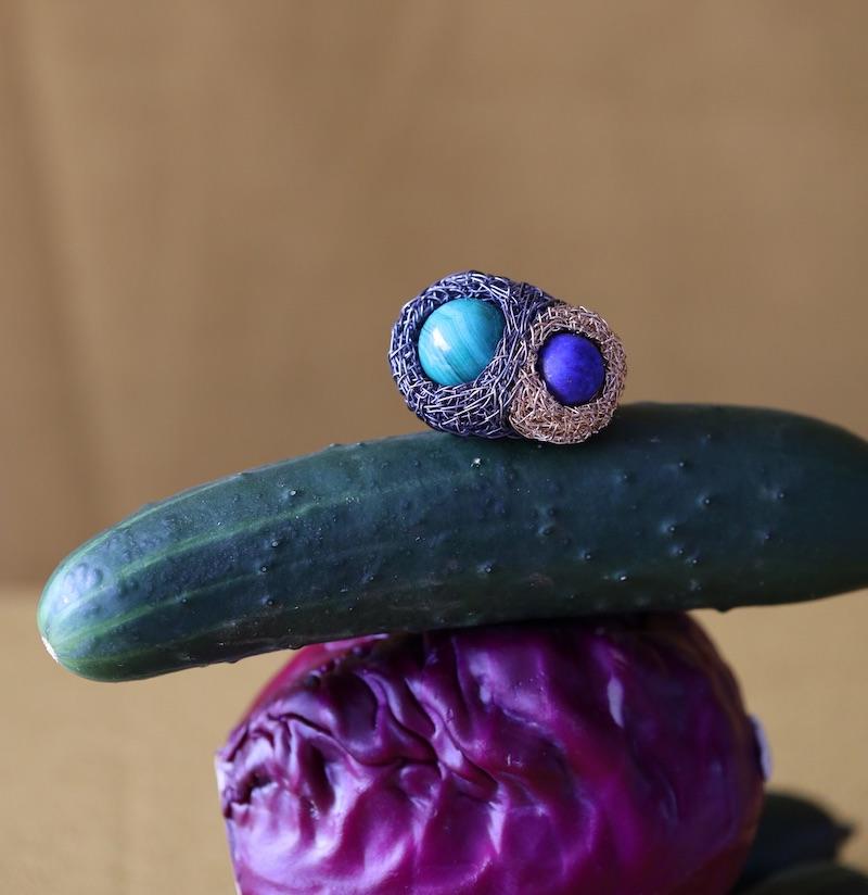 High quality Lapis Lazuli & Malachite One-Off 14 K Yellow Gold F. Cocktail Ring For Sale 7
