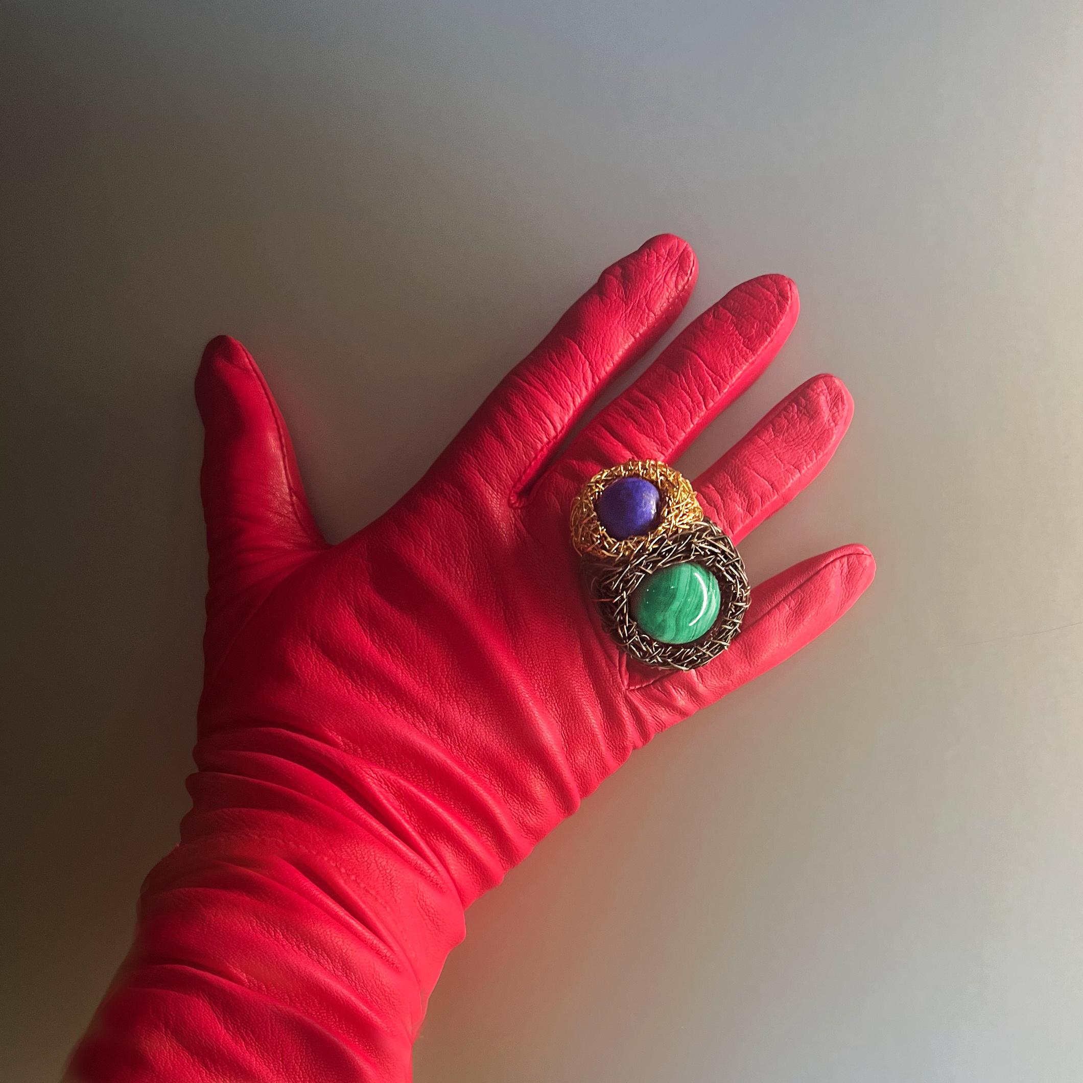 High quality Lapis Lazuli & Malachite One-Off 14 K Yellow Gold F. Cocktail Ring For Sale 10