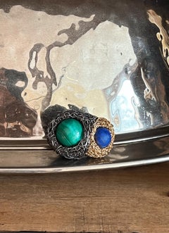 High quality Lapis Lazuli & Malachite One-Off 14 K Yellow Gold F. Cocktail Ring