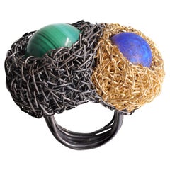 High quality Lapislazuli & Malachit One-Off 14 K Gelbgold F. Cocktail-Ring