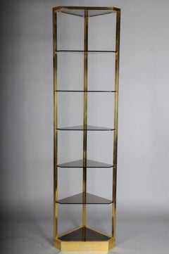 High-quality, large, gold-plated brass corner shelf, vintage - Hollywood Regency
