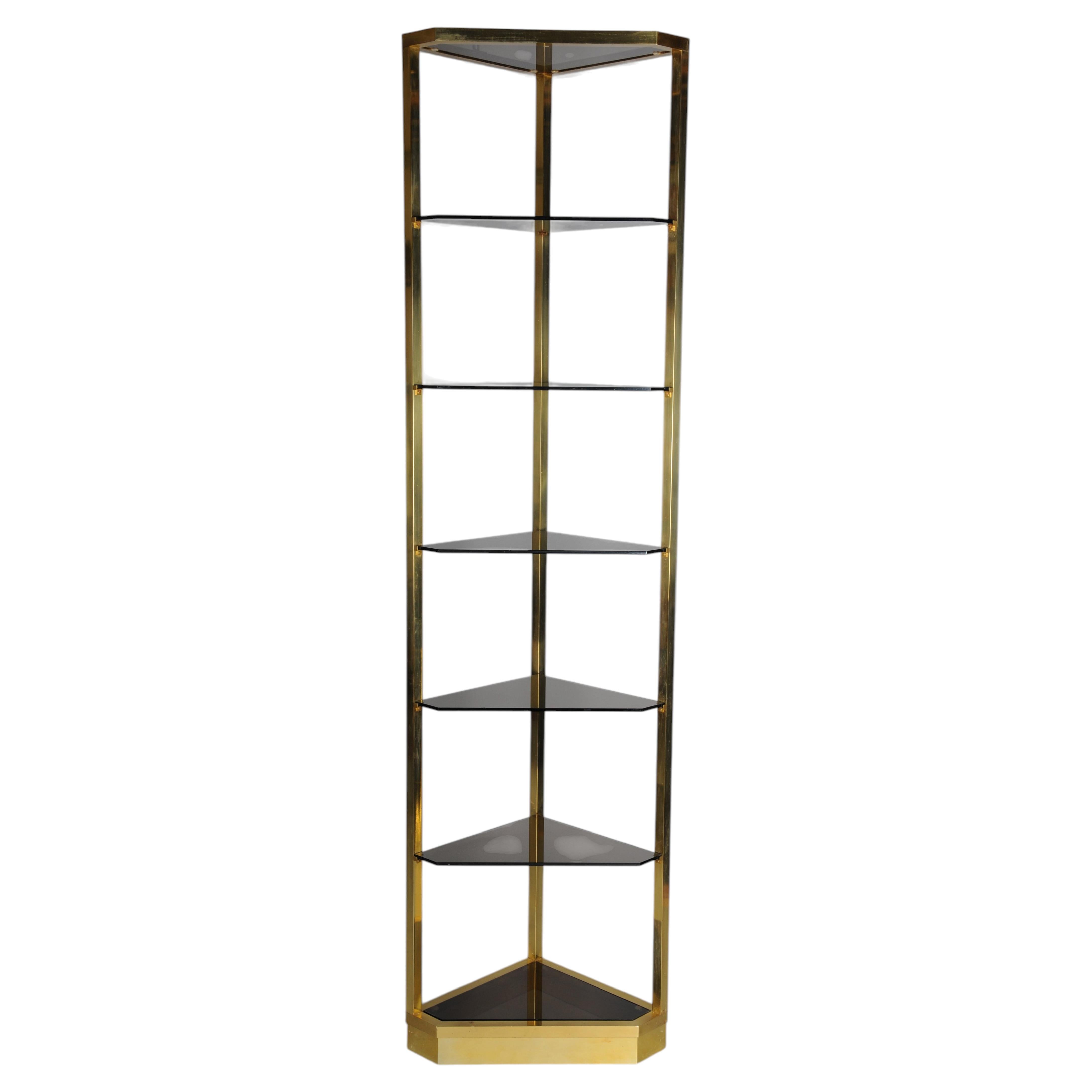 High-quality, large, gold-plated brass corner shelf, vintage - Hollywood Regency