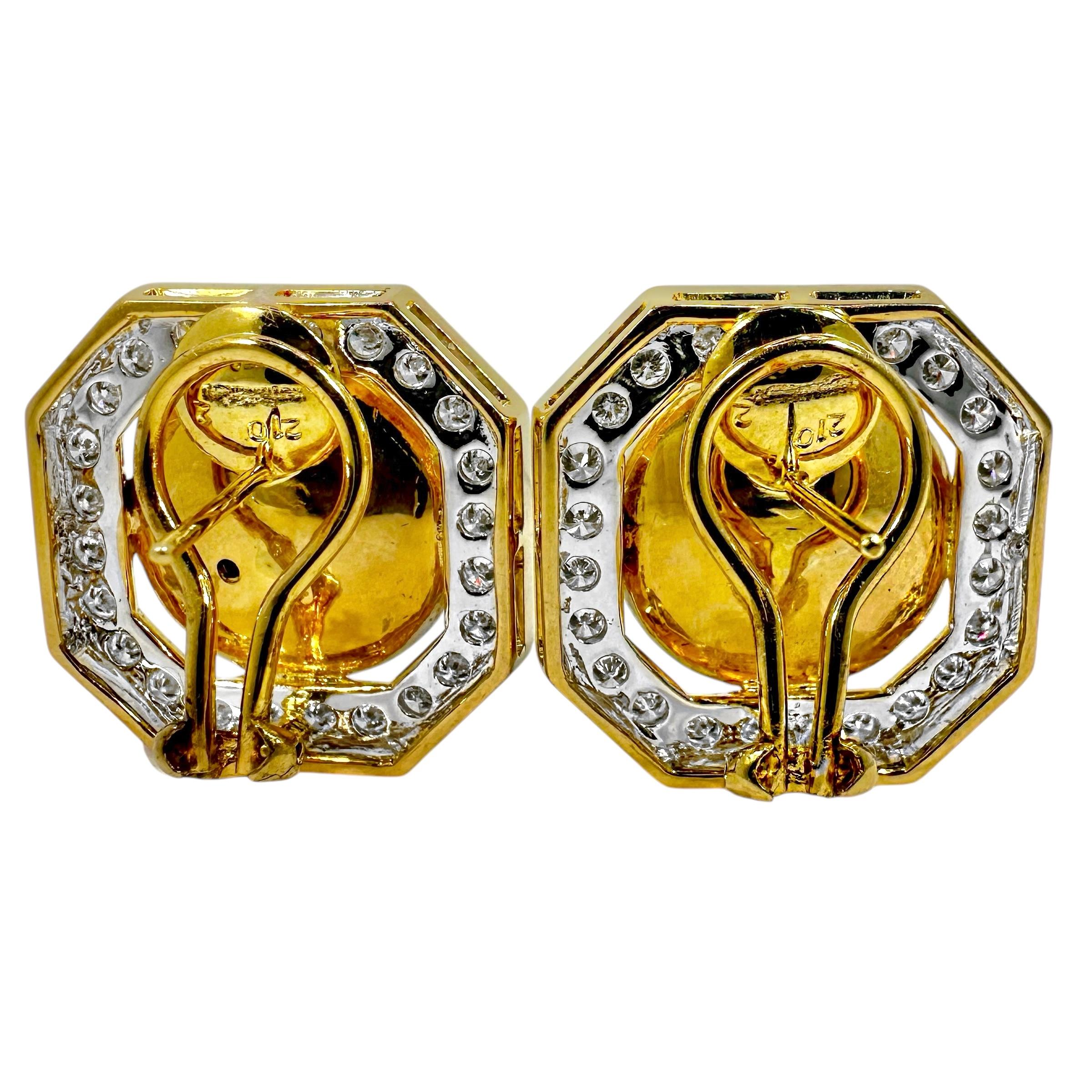 Brilliant Cut High Quality Late-20th Century 18K Gold Diamond and Turquoise Earrings For Sale