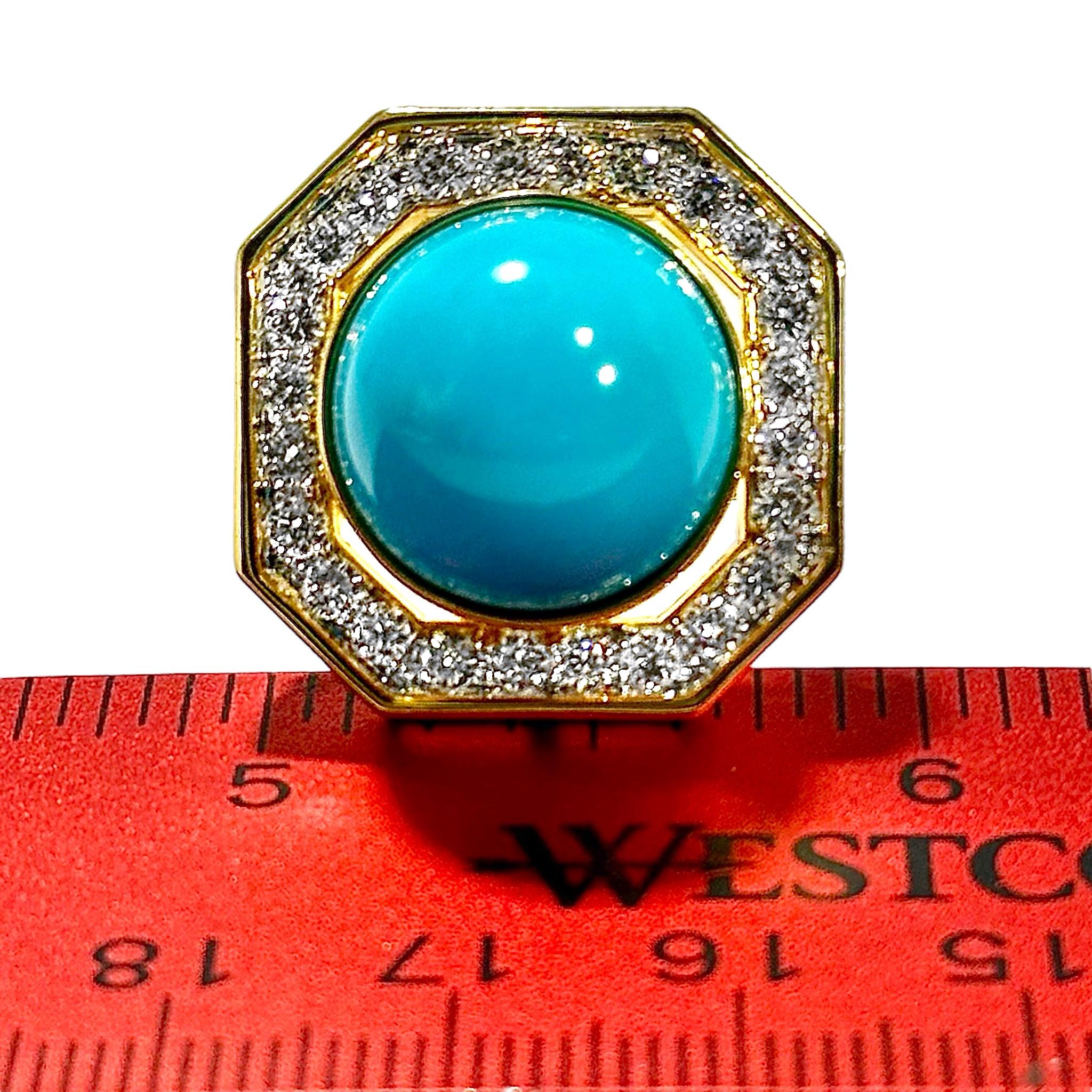 High Quality Late-20th Century 18K Gold Diamond and Turquoise Earrings For Sale 1