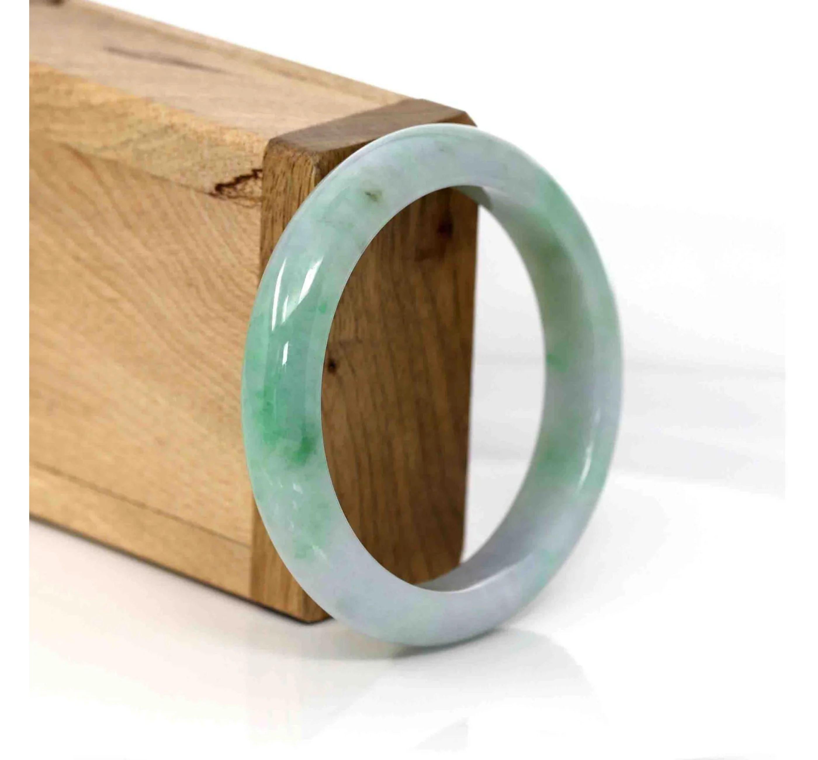 * DETAILS--- Genuine Burmese Jadeite Jade Bangle Bracelet. This bangle is made with fine genuine Burmese Jadeite jade. The jade texture is very good and smooth with green-lavender color. It is a luxury and perfect bangle. The Classic half-round