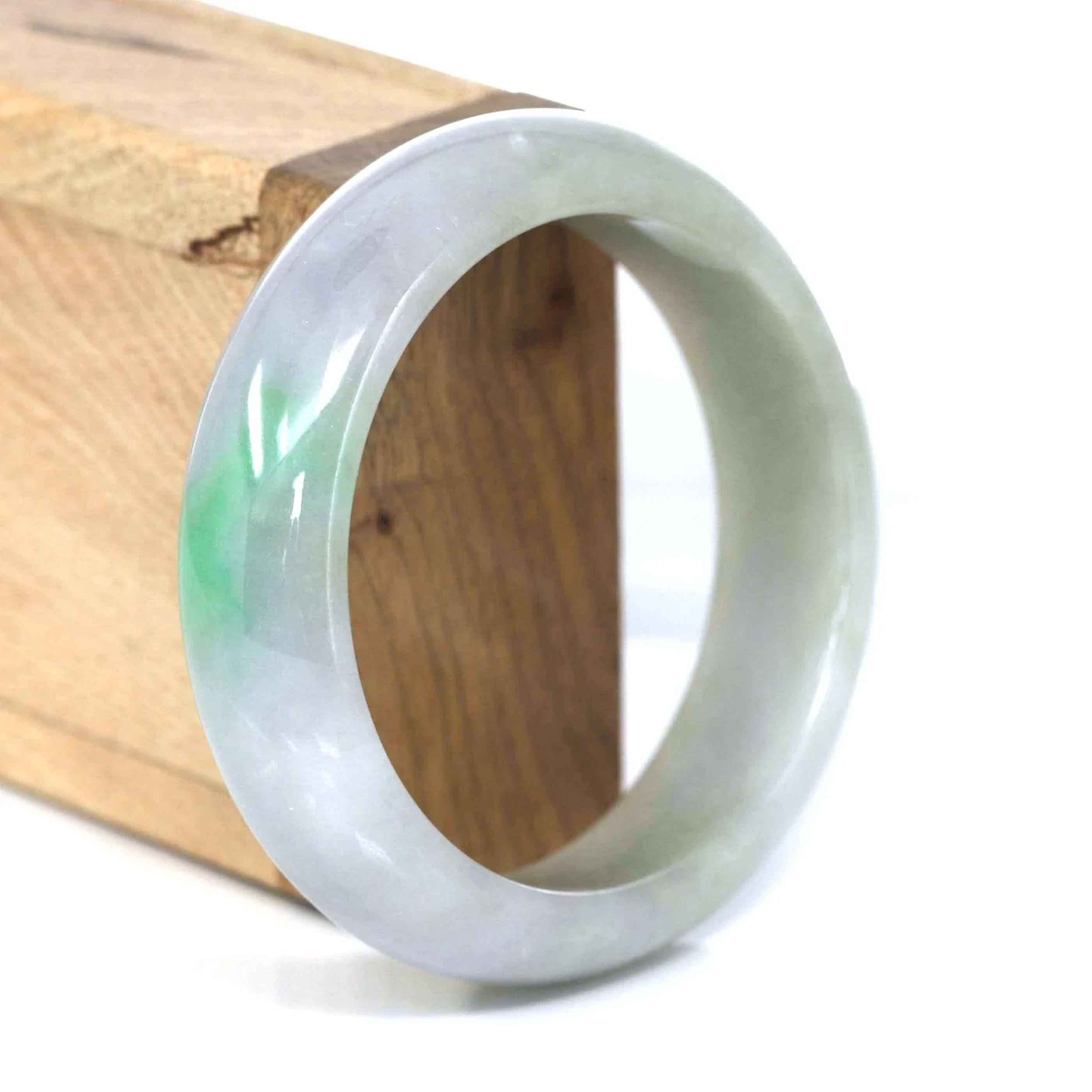 * DETAILS---This bangle is made with very high-quality genuine Burmese Jadeite jade. The jade texture is very smooth and translucent with green and purple lavender colors. The purple is a little deep lavender. It is a luxury and perfect. looks much