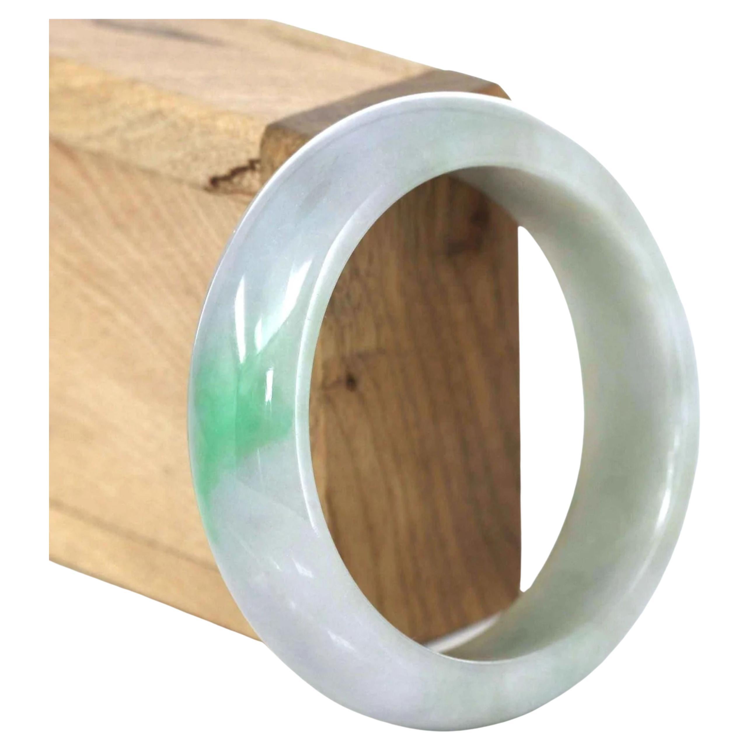 Bracelet jonc en jade naturel birman vert lavande de haute qualité (57,08 mm) n°485