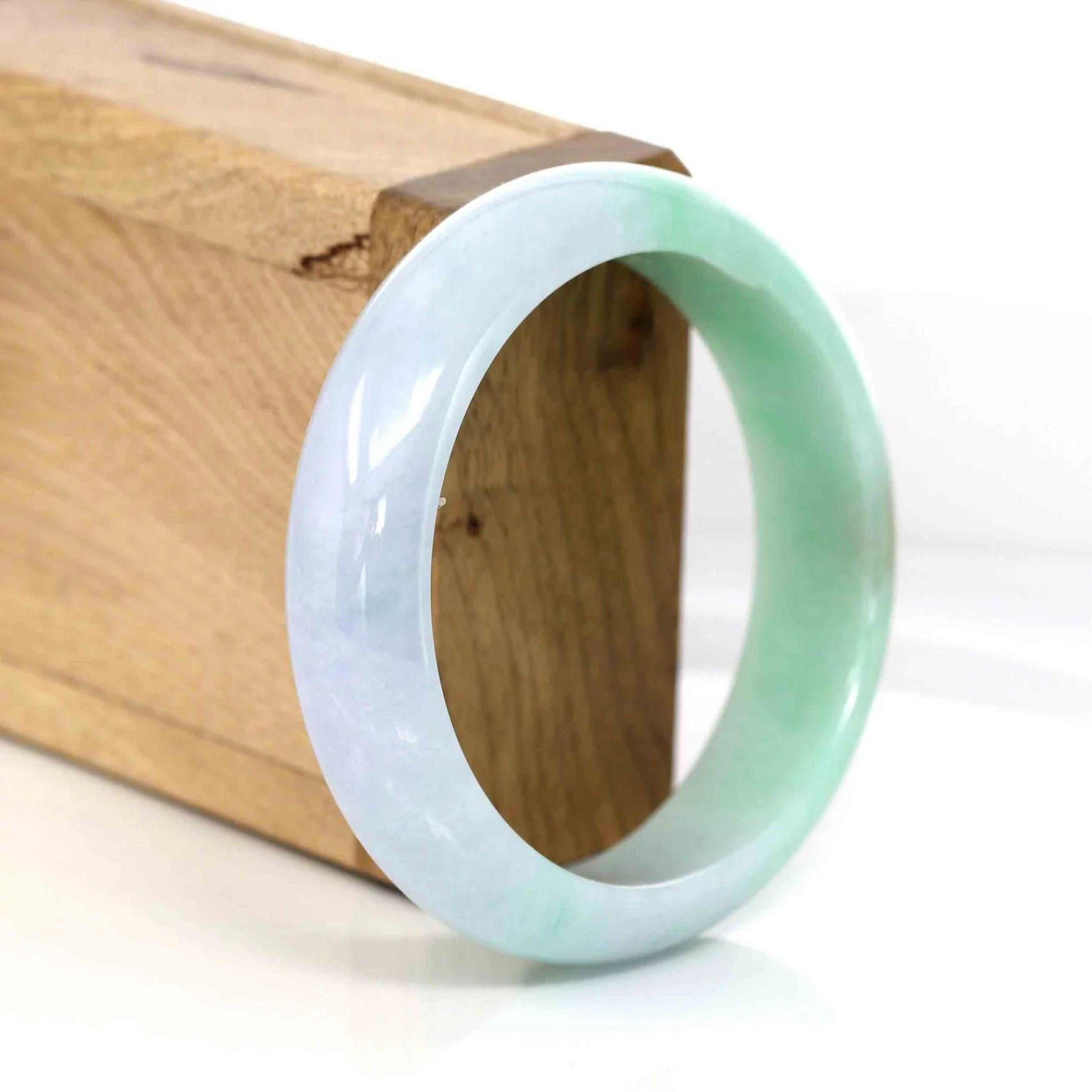 * DETAILS--- Genuine Burmese Jadeite Jade Bangle Bracelet. This bangle is made with very high quality genuine Burmese Jadeite jade. The jade texture is very smooth and translucent with green-lavender, a part of yellow color. It is a luxury and
