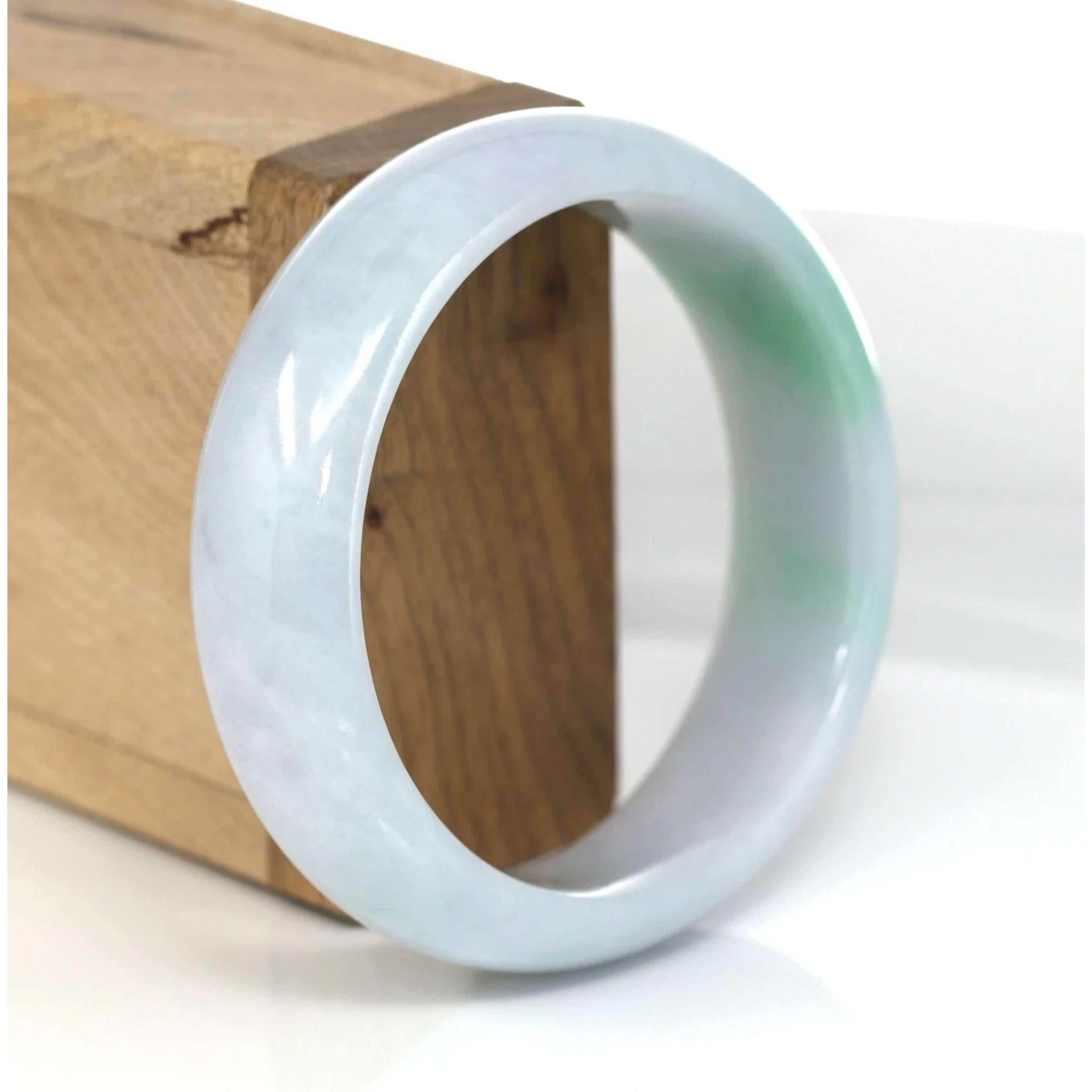 * DETAILS--- Genuine Burmese Jadeite Jade Bangle Bracelet. This bangle is made with fine genuine Burmese Jadeite jade. The jade texture is very good and smooth with green-lavender color. It is a luxury and perfect bangle. The Classic half-round