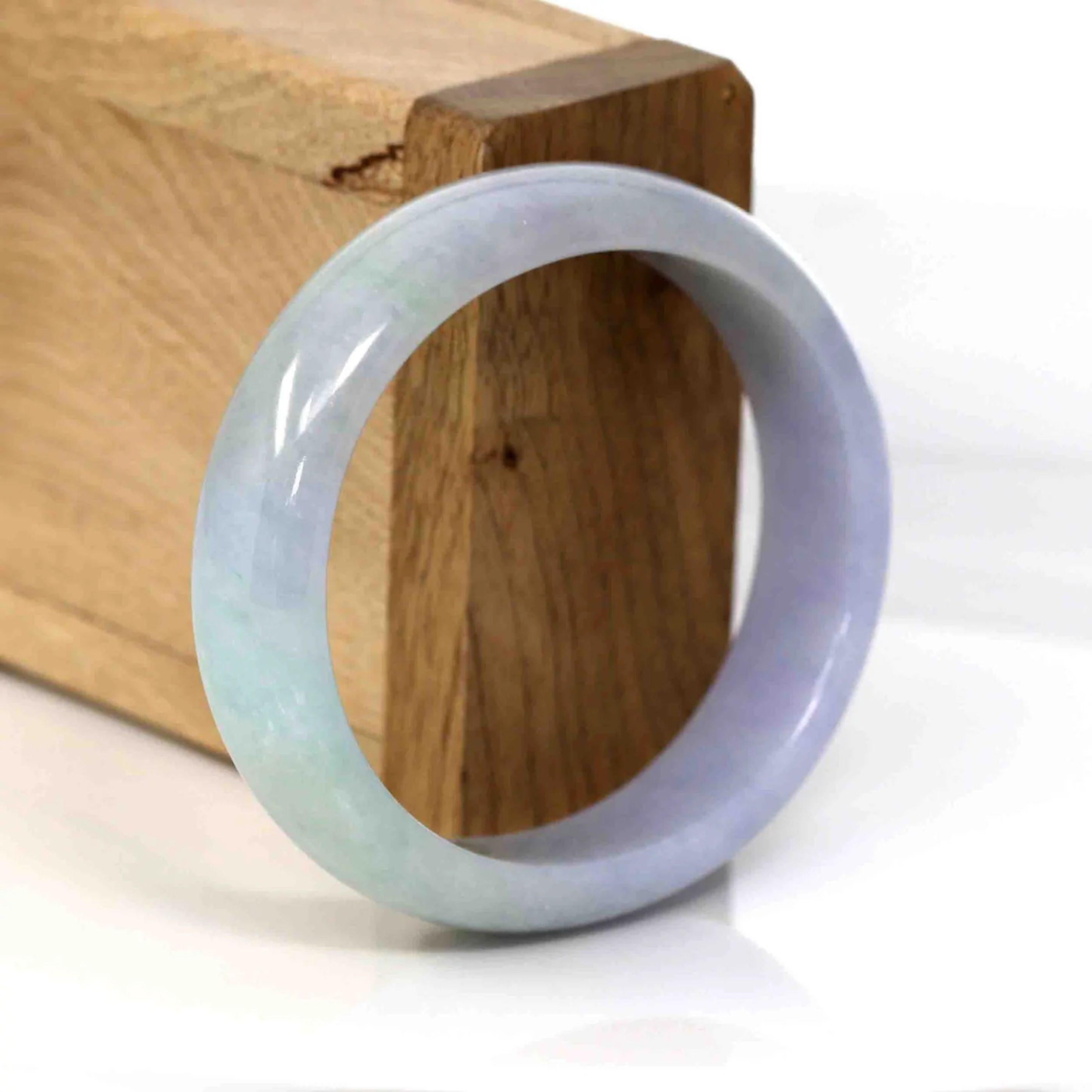 * DETAILS--- Genuine Burmese Jadeite Jade Oval Bangle Bracelet. This oval bangle is made with fine genuine Burmese purple lavender Jadeite jade. The jade texture is very good and smooth. It is a very luxurious purple-lavender color. Looks so