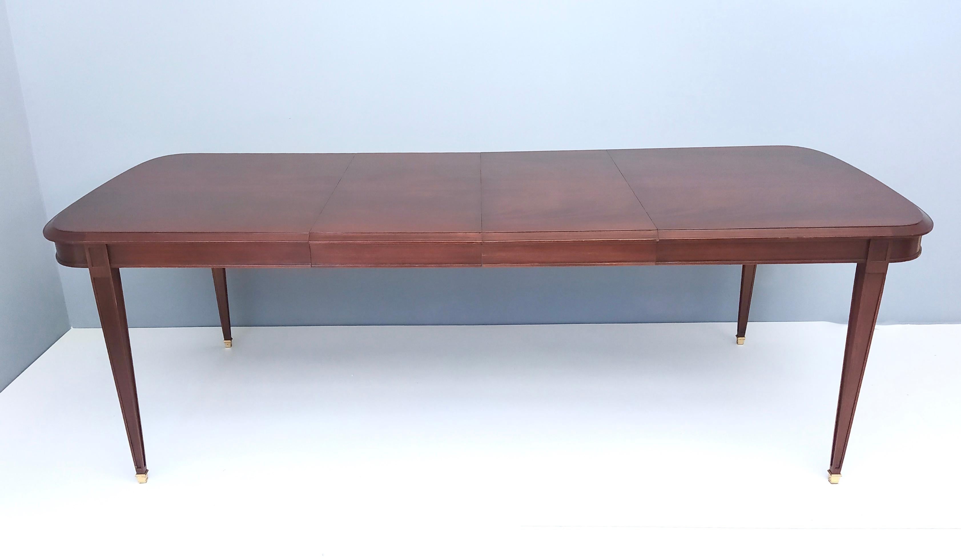 Brass High-Quality Mahogany Extendible Dining Table Produced by Provasi, Italy, 1980s