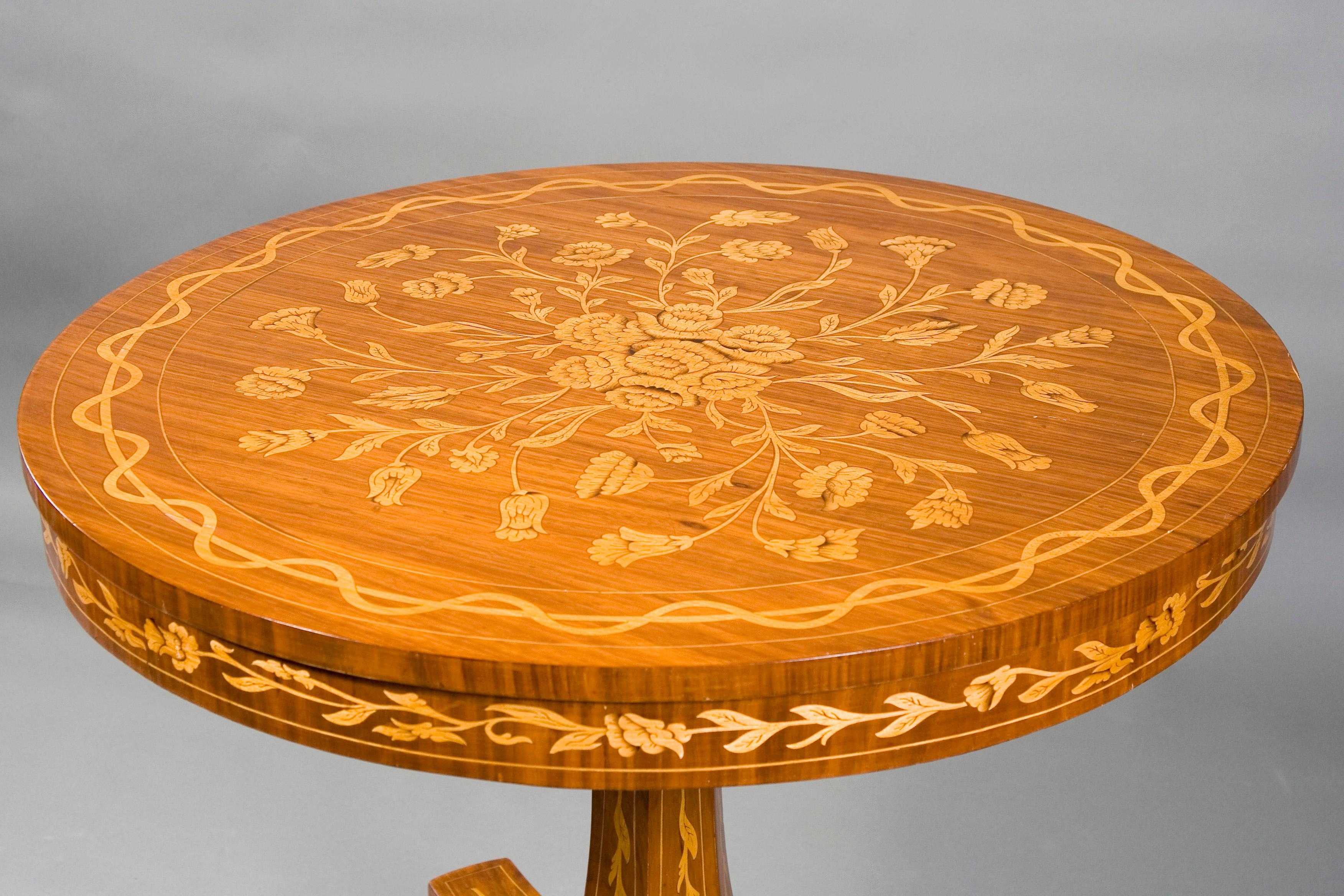 Cherry High Quality Marquetry Table in the Biedermeier Style
