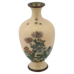 High Quality Meiji Japanese Cloisonne Enamel Yellow Floral Vase
