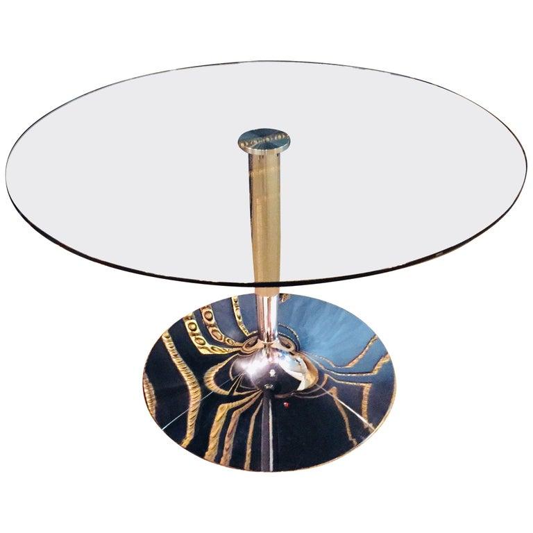 High Quality Modern Round Glass Table with Chrome Foot Brand Calligaris For Sale