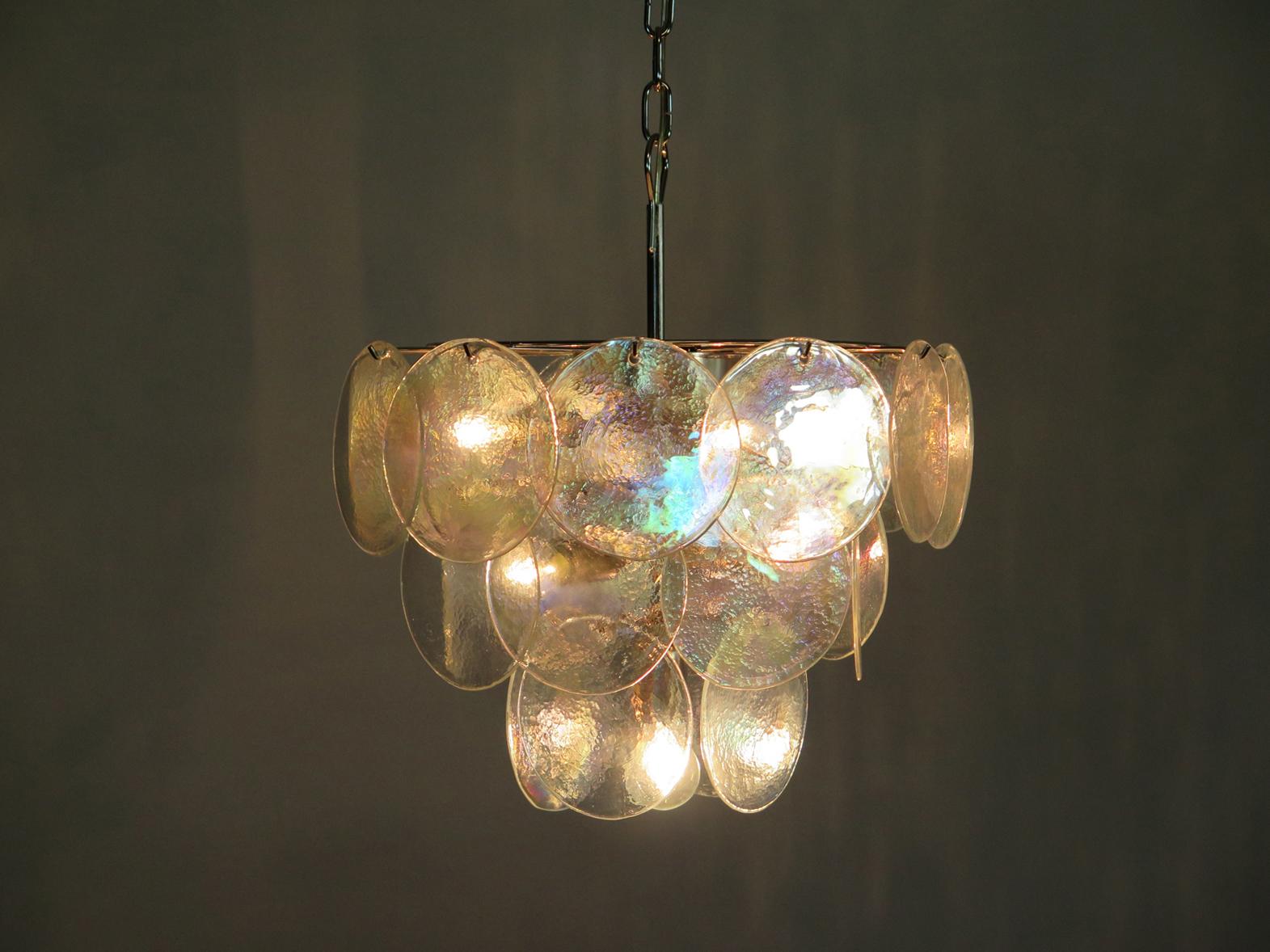 Galvanized High quality Murano chandelier space age – 23 iridescent glasses For Sale
