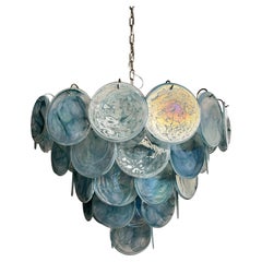 High Quality Murano Chandelier Space Age, 57 Blue Albaster Iridescent Glasses