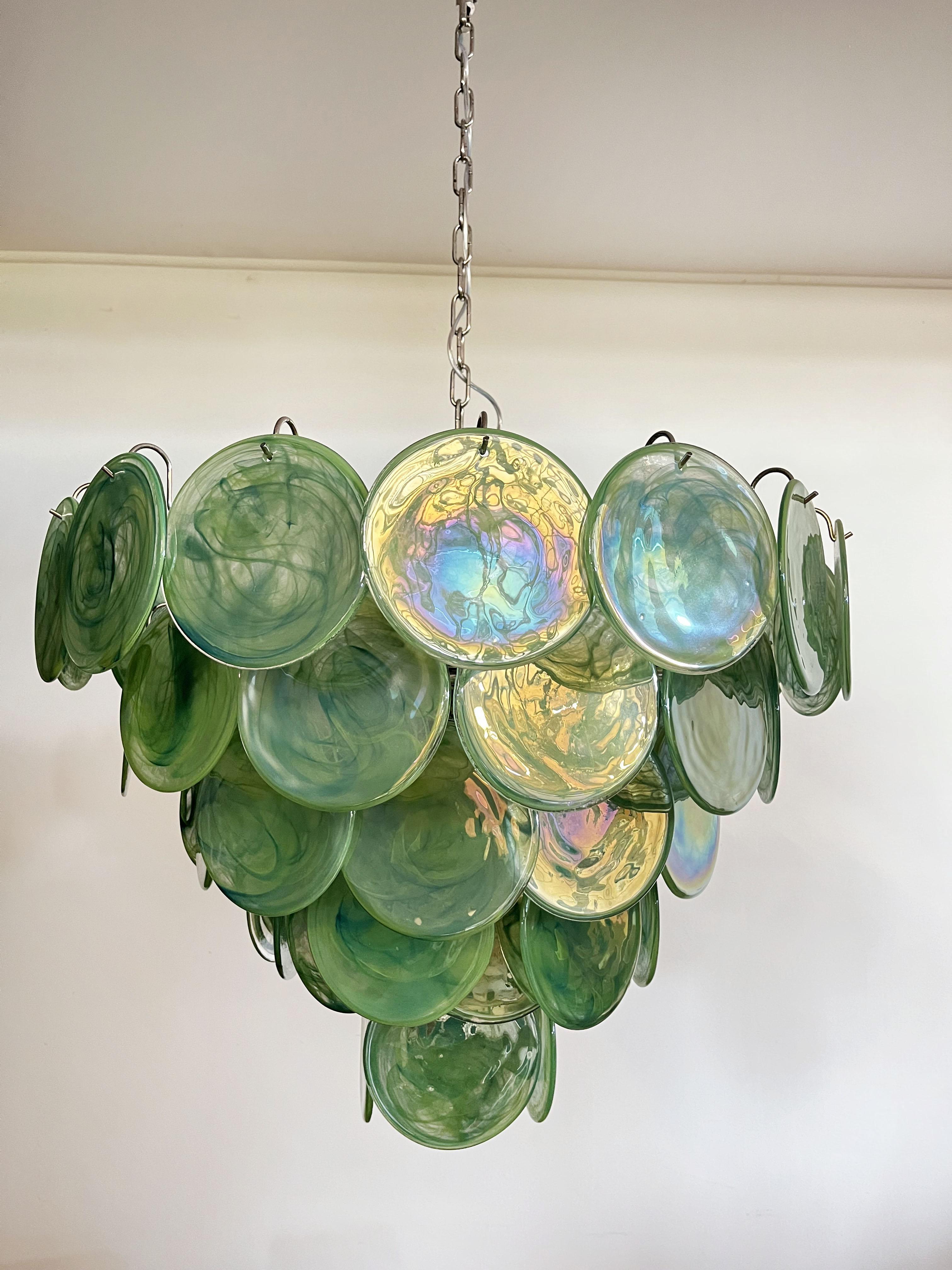 High Quality Murano Chandelier Space Age, 57 Green Albaster Iridescent Glasses For Sale 11