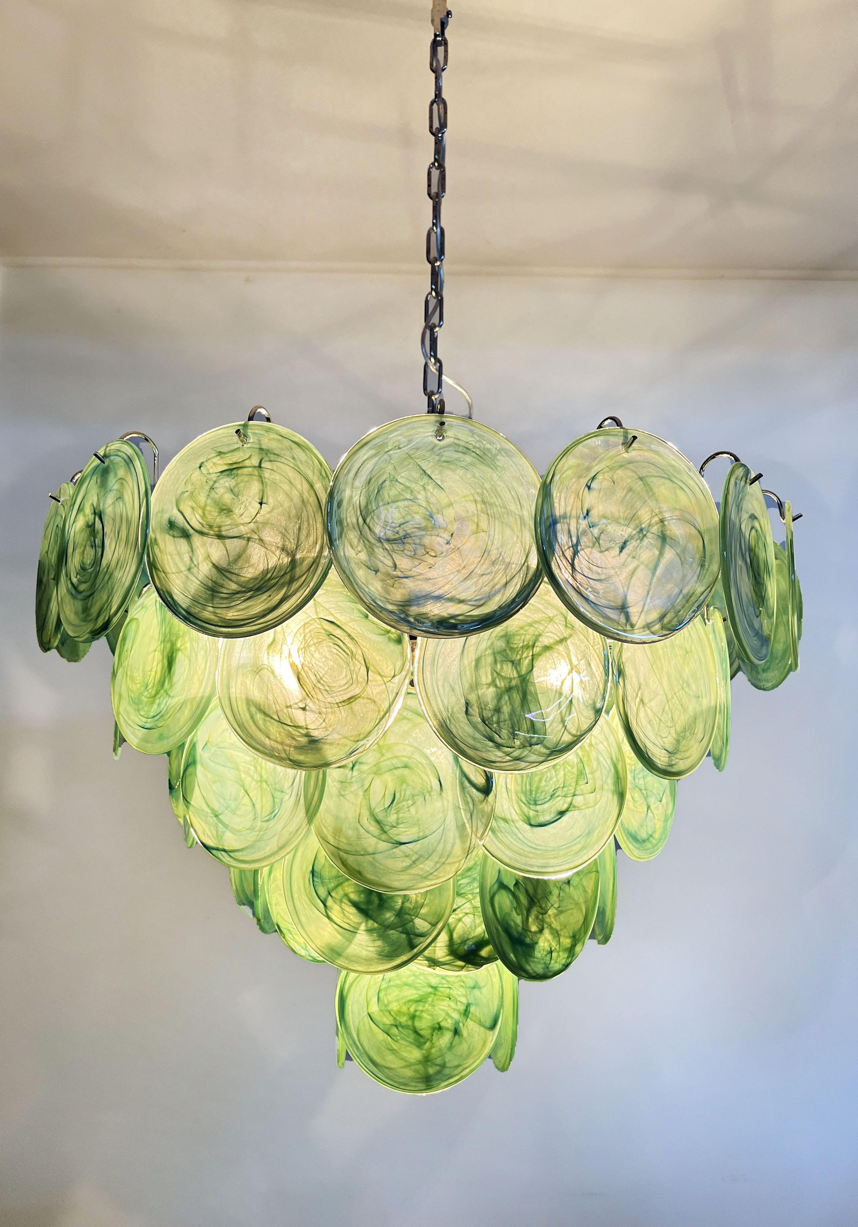 20th Century High Quality Murano Chandelier Space Age, 57 Green Albaster Iridescent Glasses For Sale