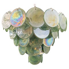 High Quality Murano Chandelier Space Age, 57 Green Albaster Iridescent Glasses