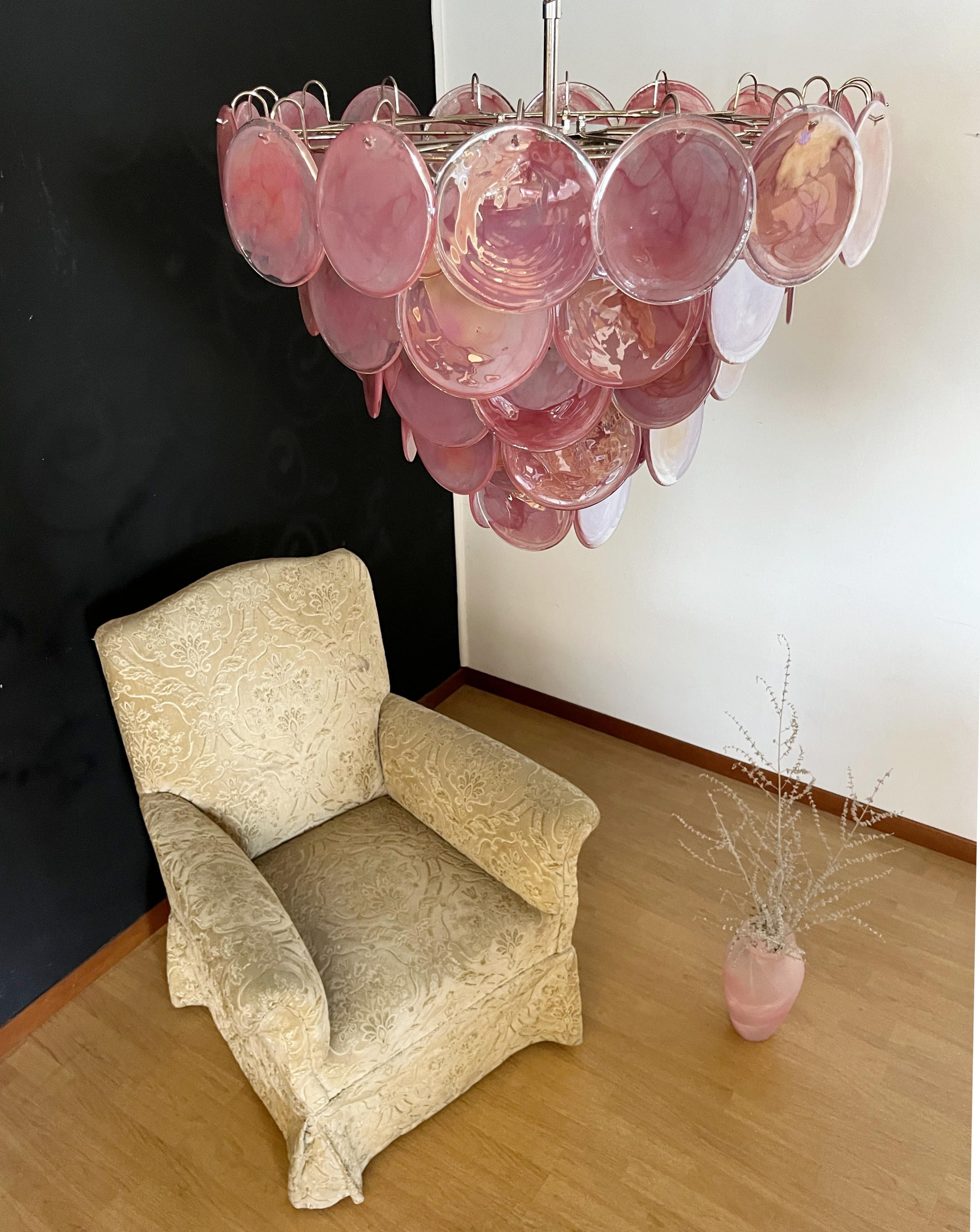 20th Century High Quality Murano Chandelier Space Age - 57 Pink Albaster Iridescent Glasses For Sale