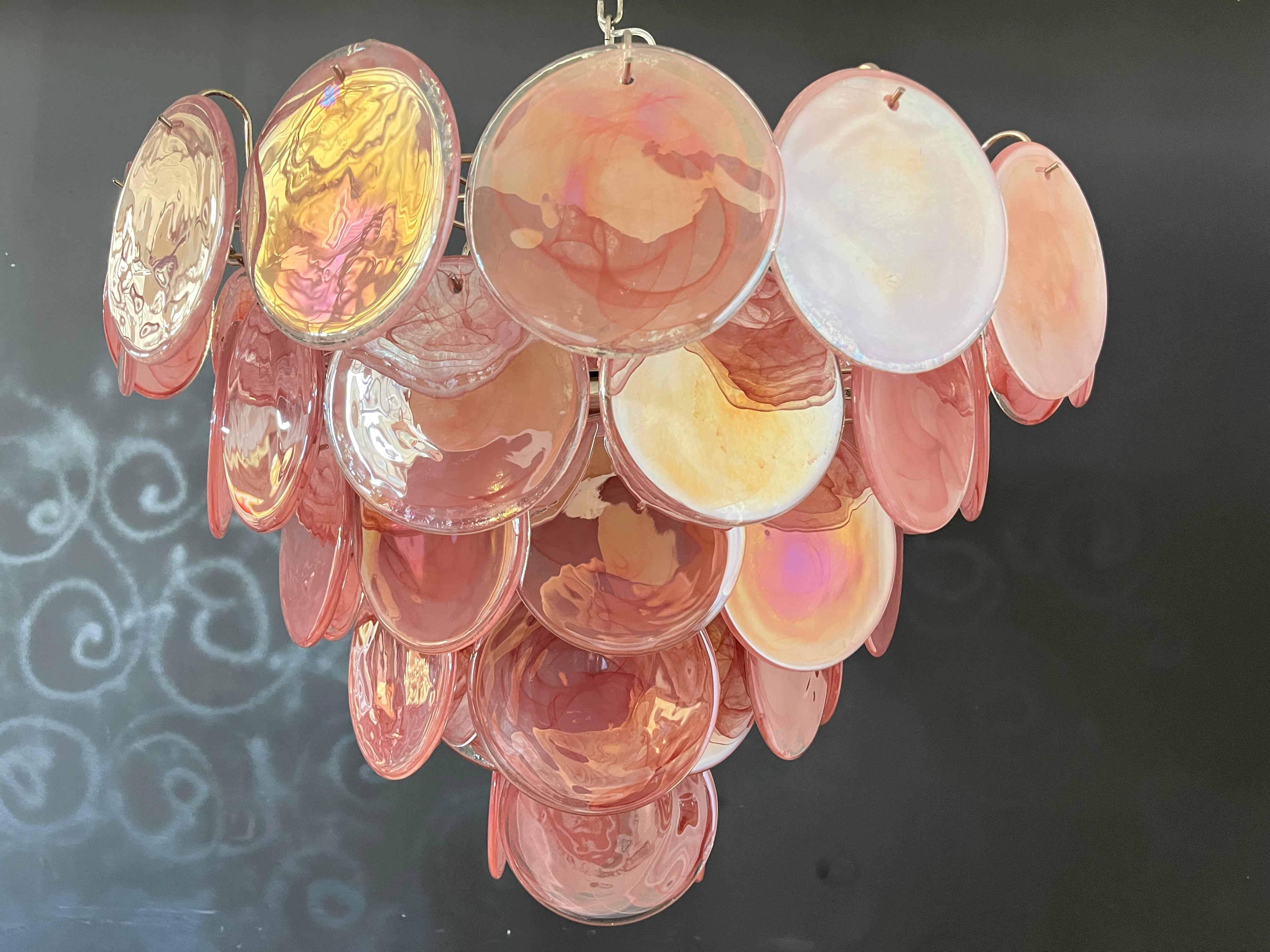 Art Glass High Quality Murano Chandelier Space Age - 57 Pink Albaster Iridescent Glasses For Sale