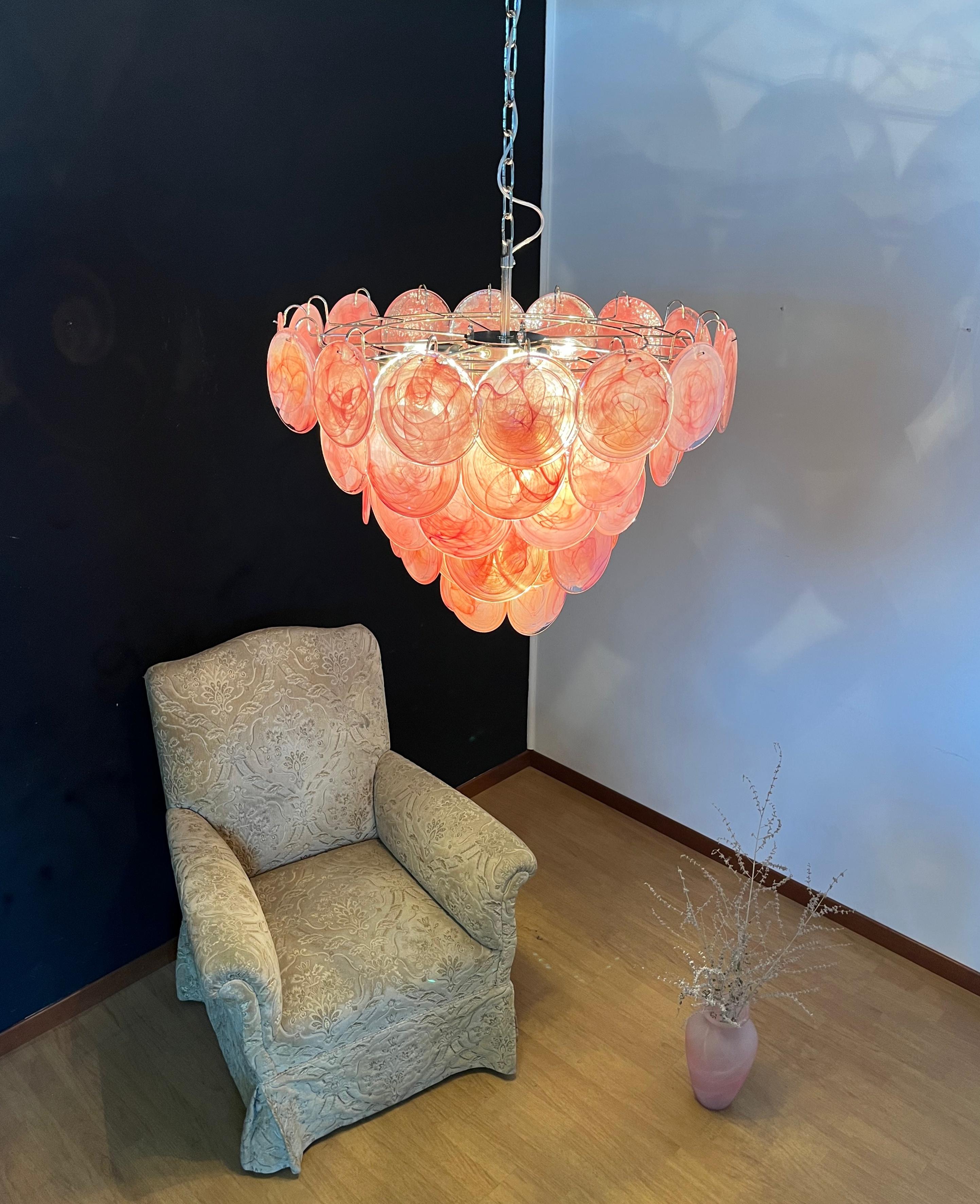 High Quality Murano Chandelier Space Age - 57 Pink Albaster Iridescent Glasses For Sale 1