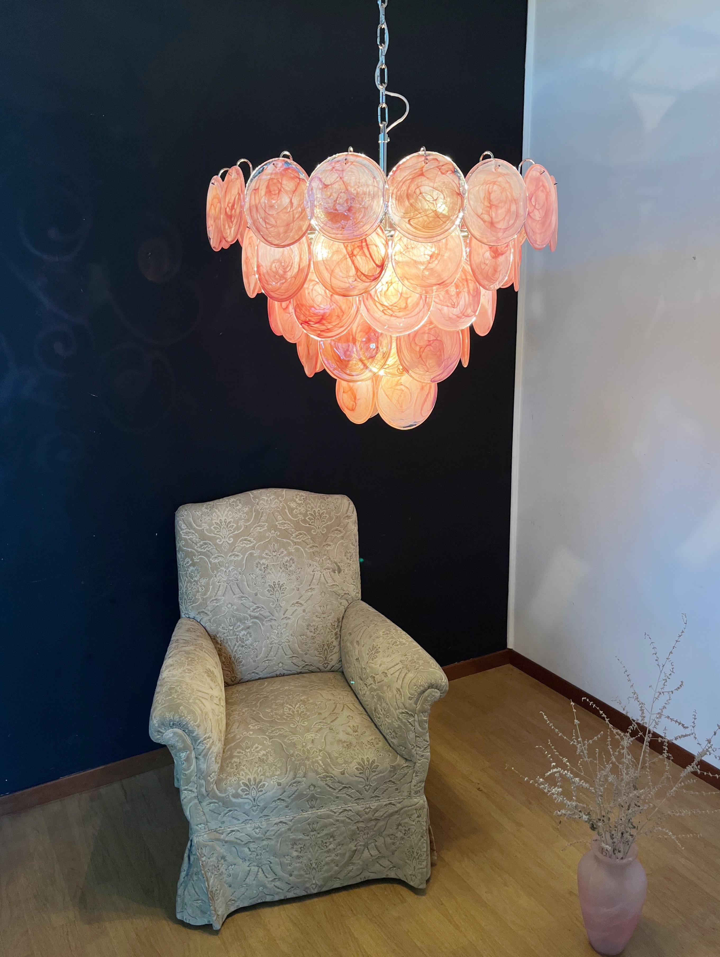 High Quality Murano Chandelier Space Age - 57 Pink Albaster Iridescent Glasses For Sale 4