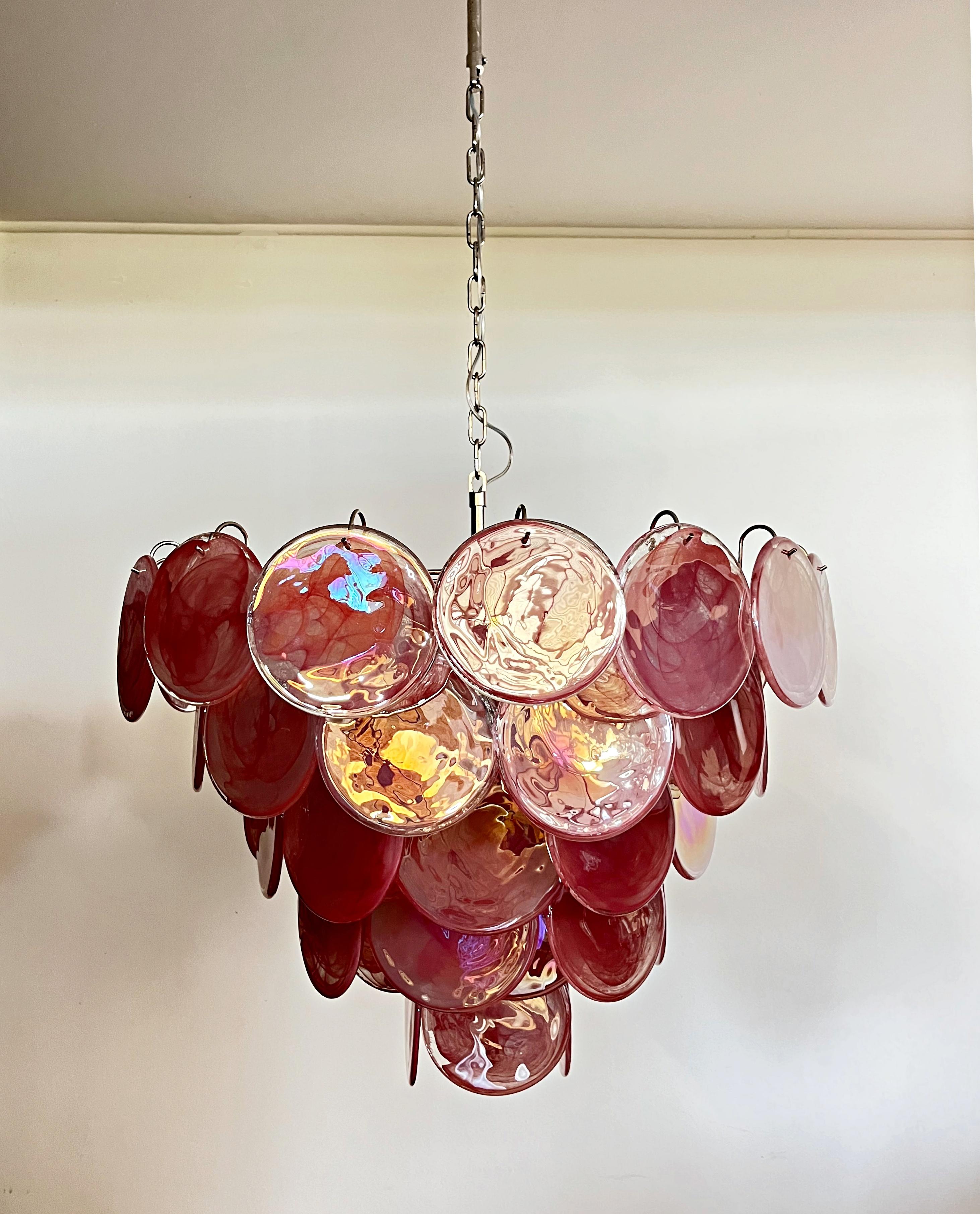 Mid-Century Modern High Quality Murano Chandelier Space Age - 57 Pink Albaster Iridescent Glasses For Sale