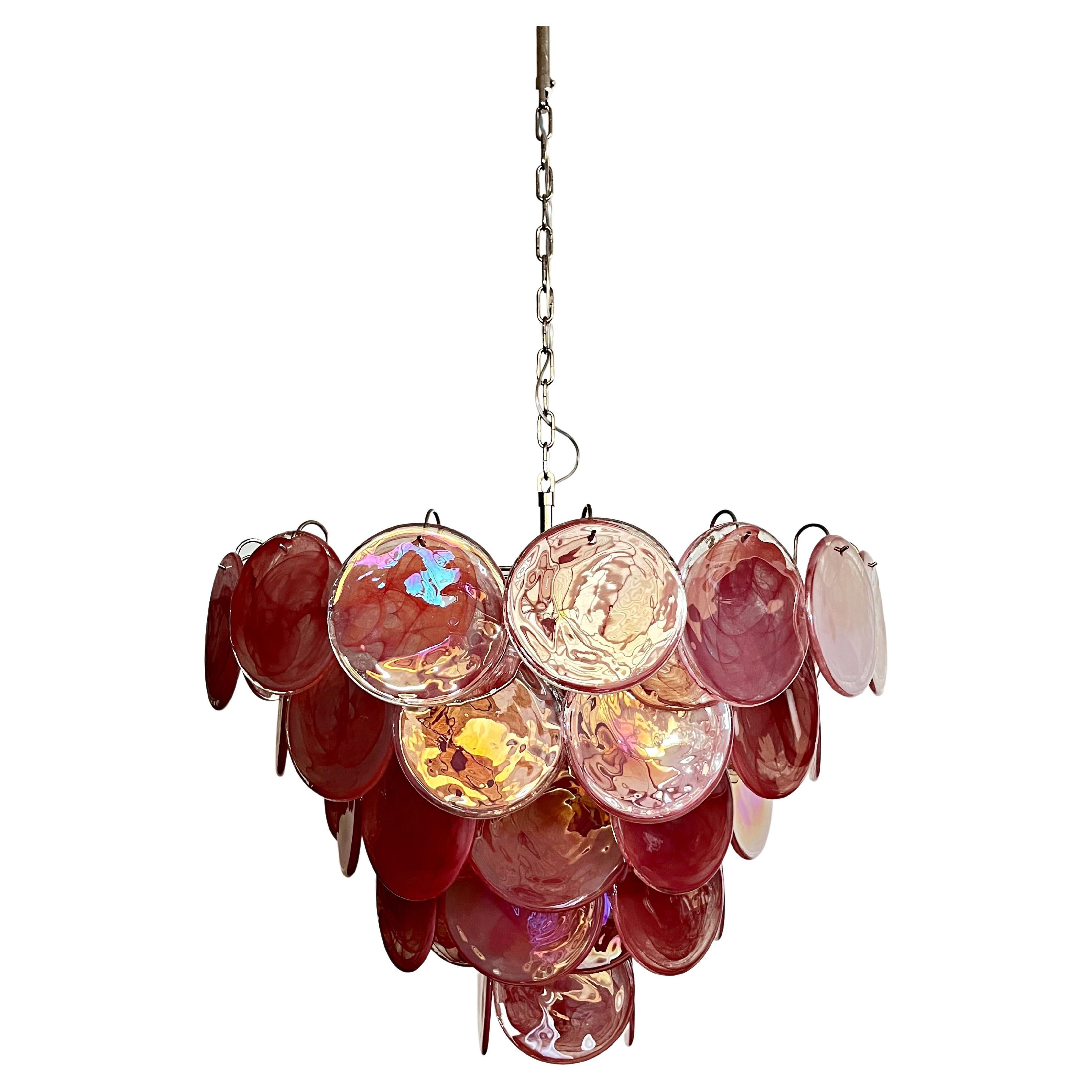 High Quality Murano Chandelier Space Age - 57 Pink Albaster Iridescent Glasses For Sale