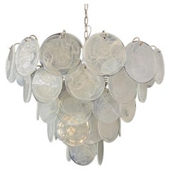 High Quality Murano Chandelier Space Age, 57 White Albaster Iridescent Glasses