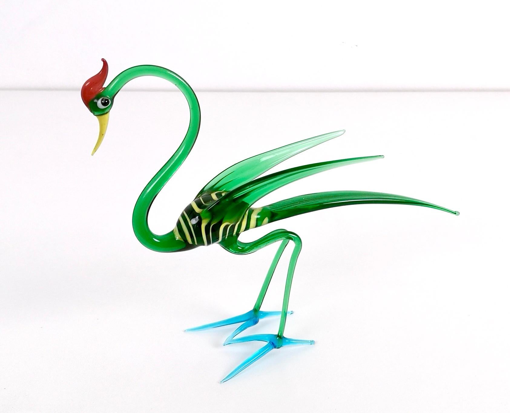 Mid-Century Modern High-Quality Midcentury Green Murano Glass Bird Decorative Item, Italy