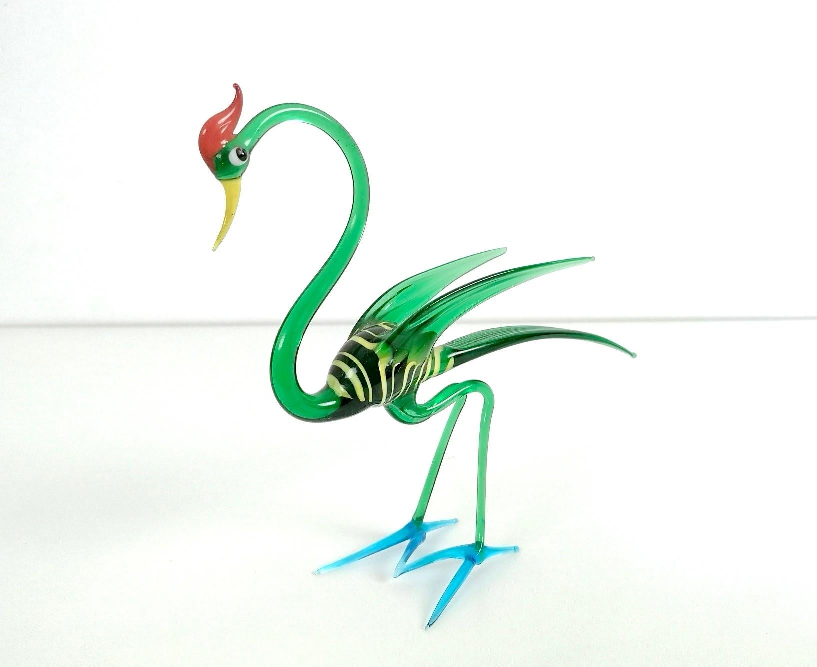 Italian High-Quality Midcentury Green Murano Glass Bird Decorative Item, Italy