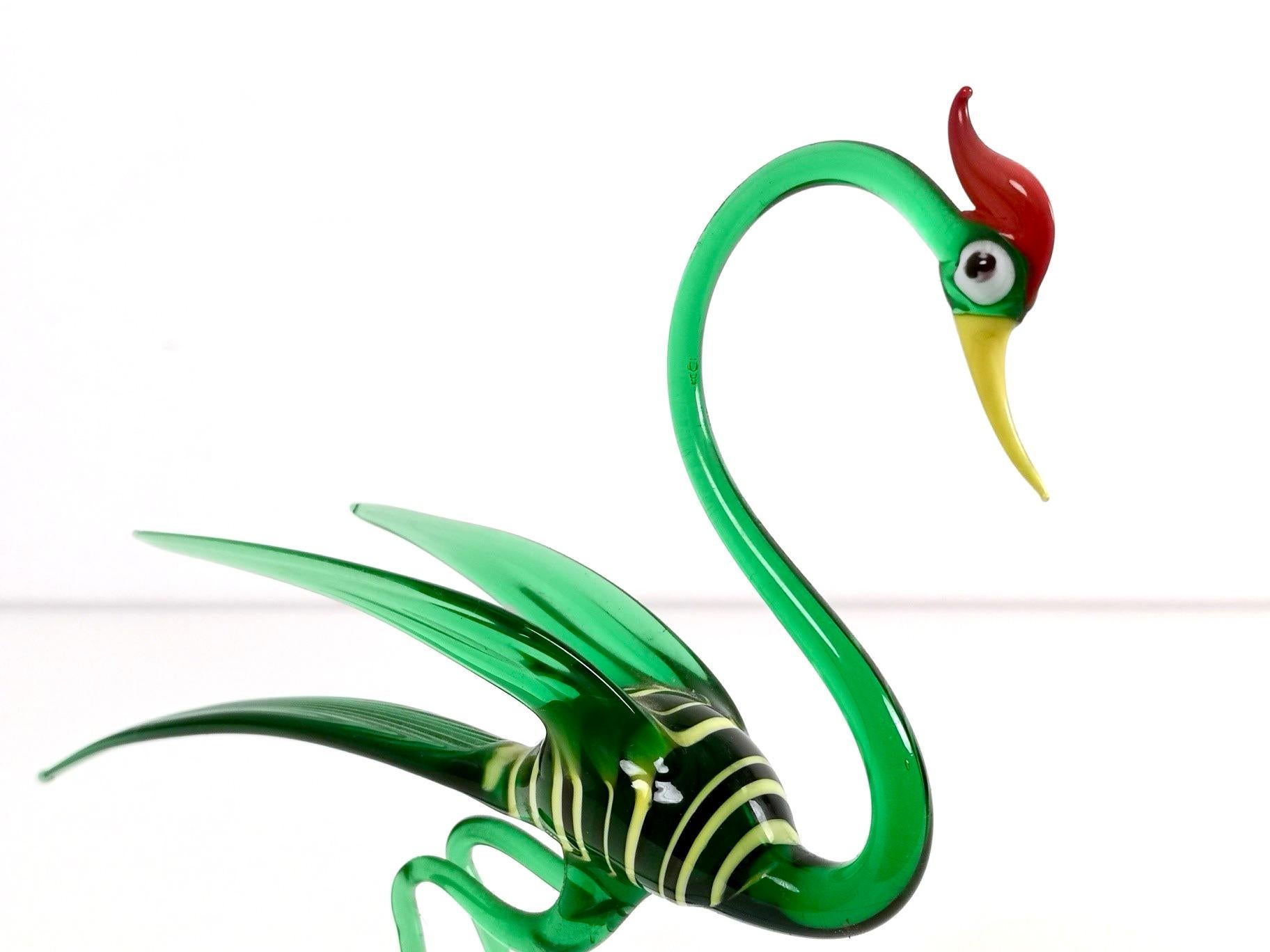 Blown Glass High-Quality Midcentury Green Murano Glass Bird Decorative Item, Italy