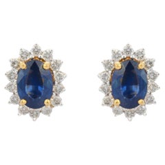 Ohrstecker von hoher Qualität mit natürlichem blauem Saphir und Diamant aus 18 Karat Gelbgold