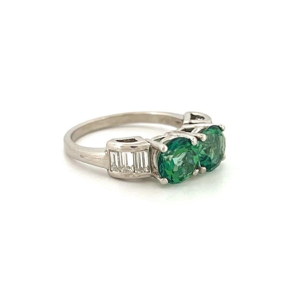Platinum Blue-Green Tourmaline and Diamond Ring  3.30ctw  7mm Rounds  High-Quality  Size 7.5

Description:
✦ Offered here is a stunning platinum ring showcasing two natural round brilliant cut tourmalines, expertly matched for color, cut, and