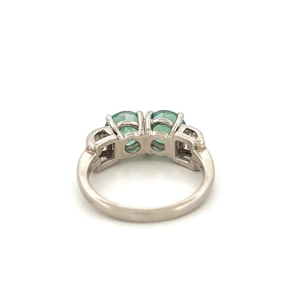 Baguette Cut High Quality Natural Green-Blue Tourmaline & Diamond Platinum Ring 3ctw Size 7.5 For Sale
