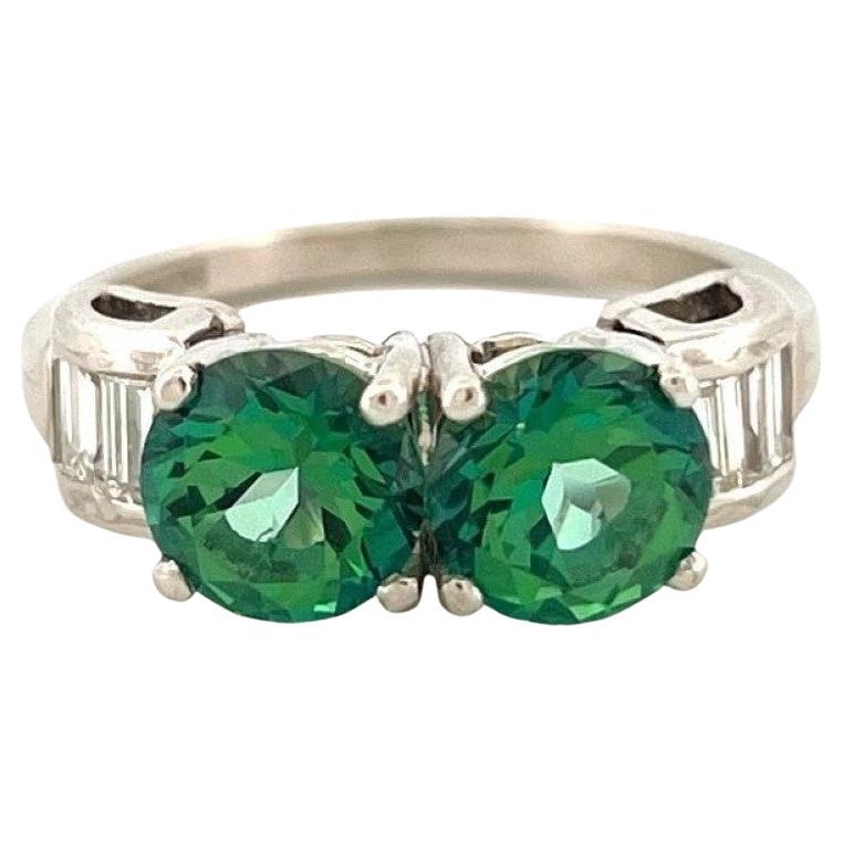High Quality Natural Green-Blue Tourmaline & Diamond Platinum Ring 3ctw Size 7.5 For Sale