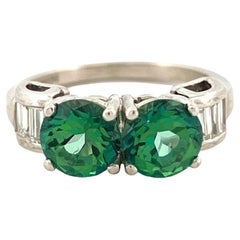 High Quality Natural Green-Blue Tourmaline & Diamond Platinum Ring 3ctw Size 7.5