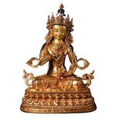 Hochwertige Nepalesische Chenrezig-Statue aus Bronze mit Goldverzierung aus Nepal