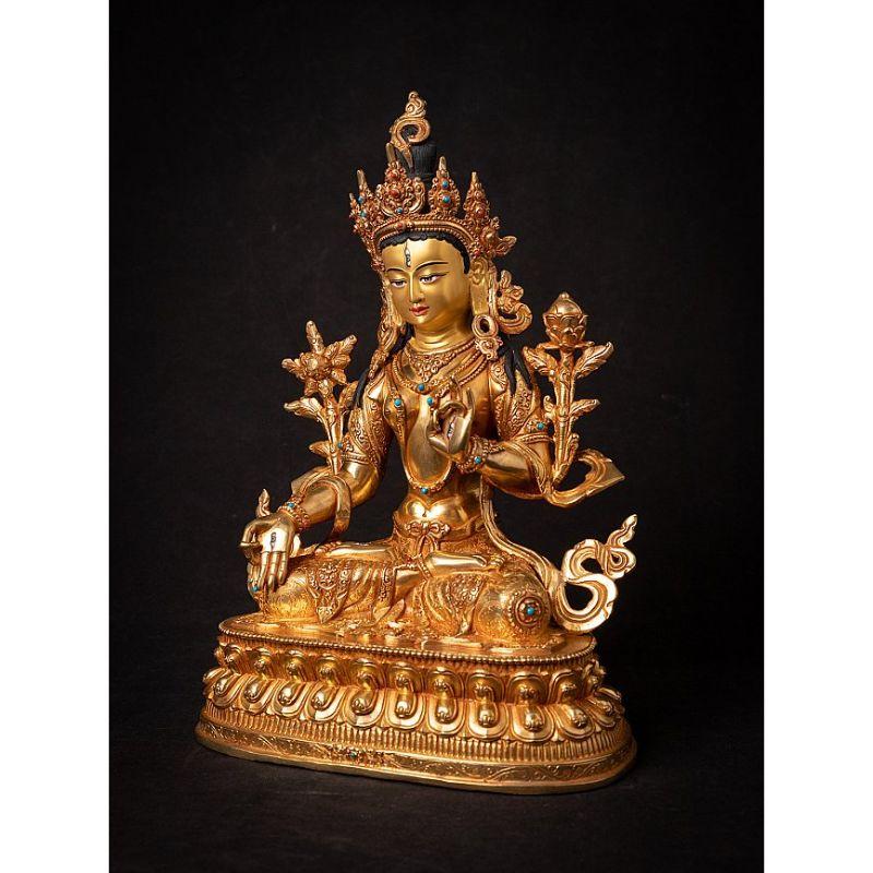 Material: bronze
32,9 cm high 
23 cm wide and 15,7 cm deep
Weight: 3.542 kgs
Fire gilded with 24 krt. gold - the face is gold painted
Originating from Nepal
Newly made in the highest quality !

