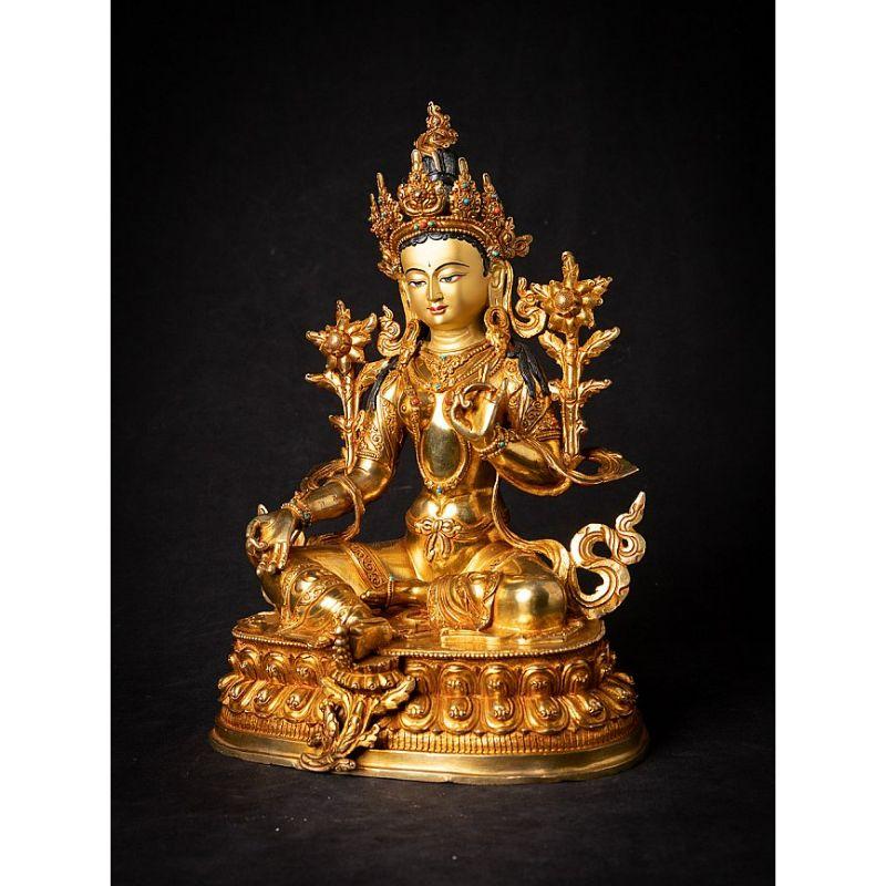Material: bronze
33,2 cm high 
23,5 cm deep and 17 cm wide
Weight: 3.764 kgs
Fire gilded with 24 krt. gold - the face is gold painted
Originating from Nepal
Newly made in the highest quality!.
 