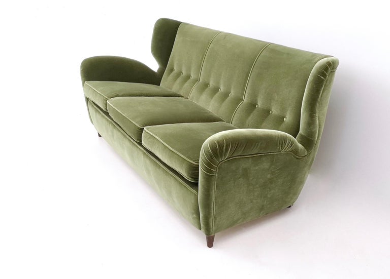 HighQuality Olive Green Velvet Sofa with Ebonized Wood Feet, Italy
