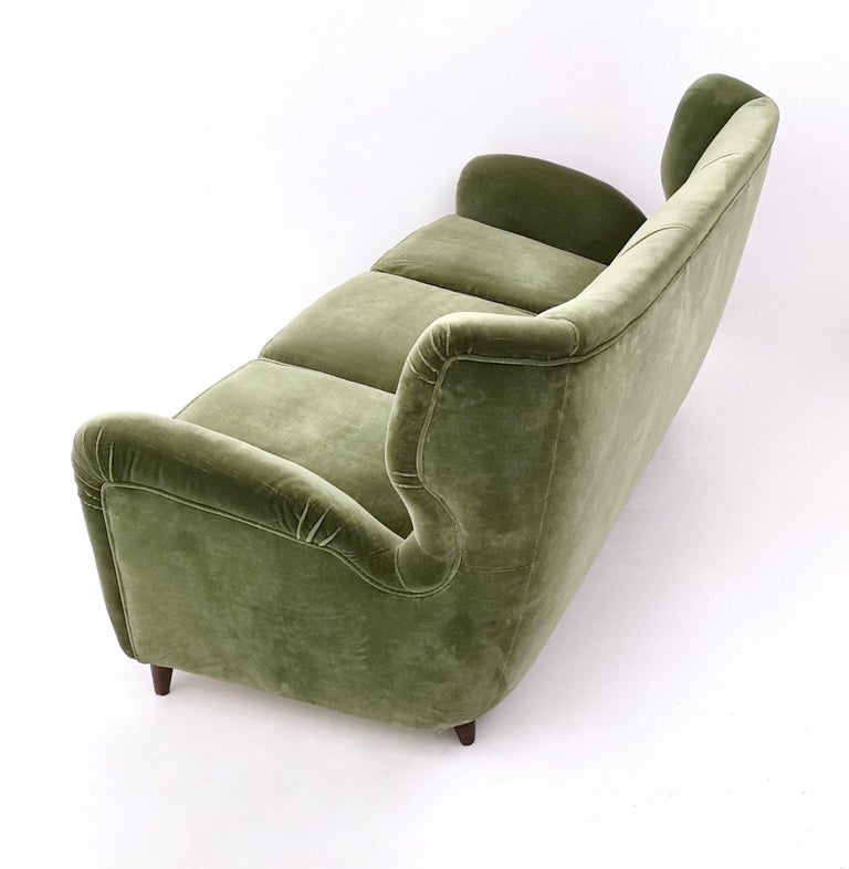 HighQuality Olive Green Velvet Sofa with Ebonized Wood Feet, Italy