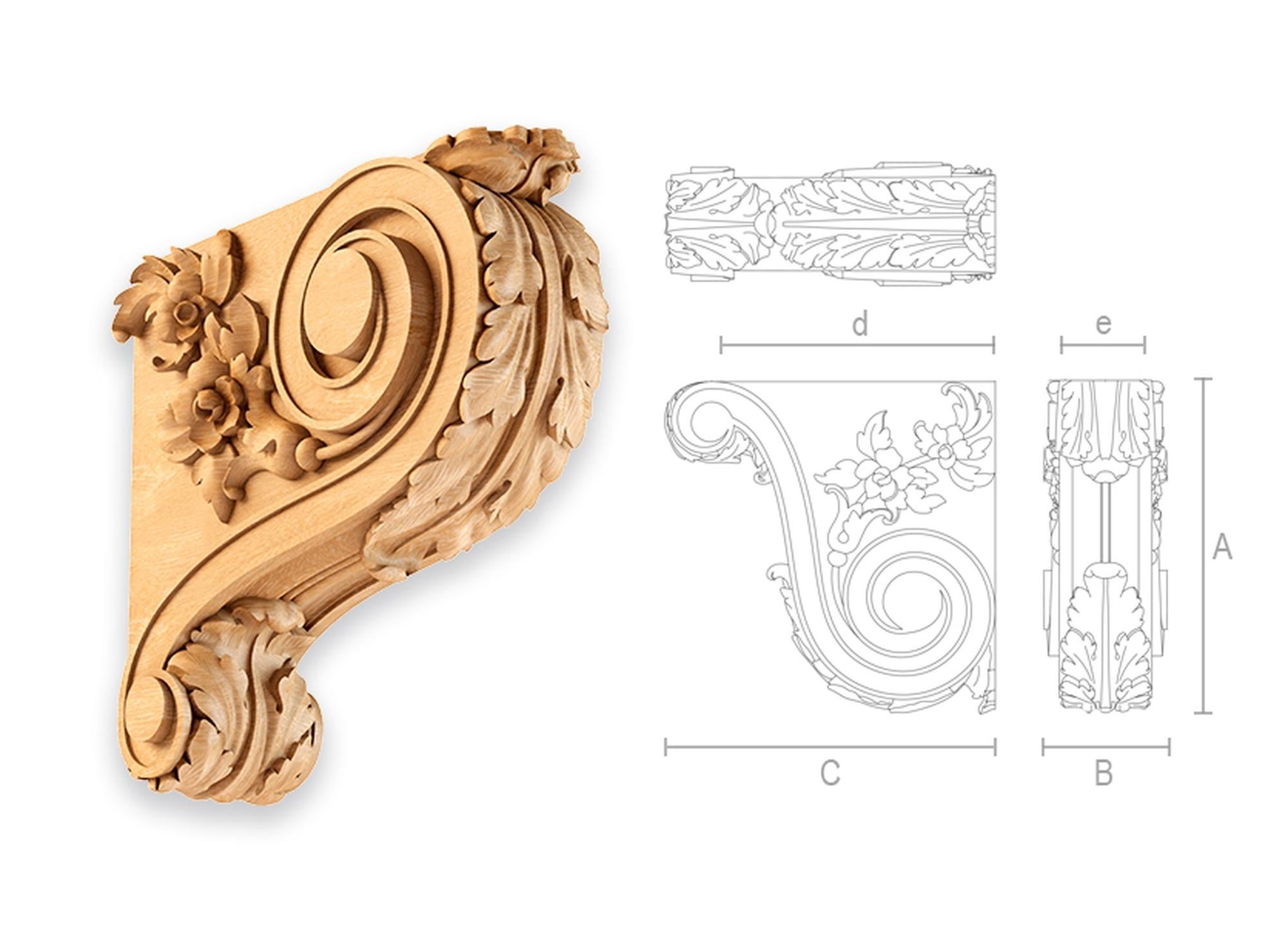 Contemporary Console with Flowers in the style of Romanticism, Ornate Oak Corbel for Trim For Sale