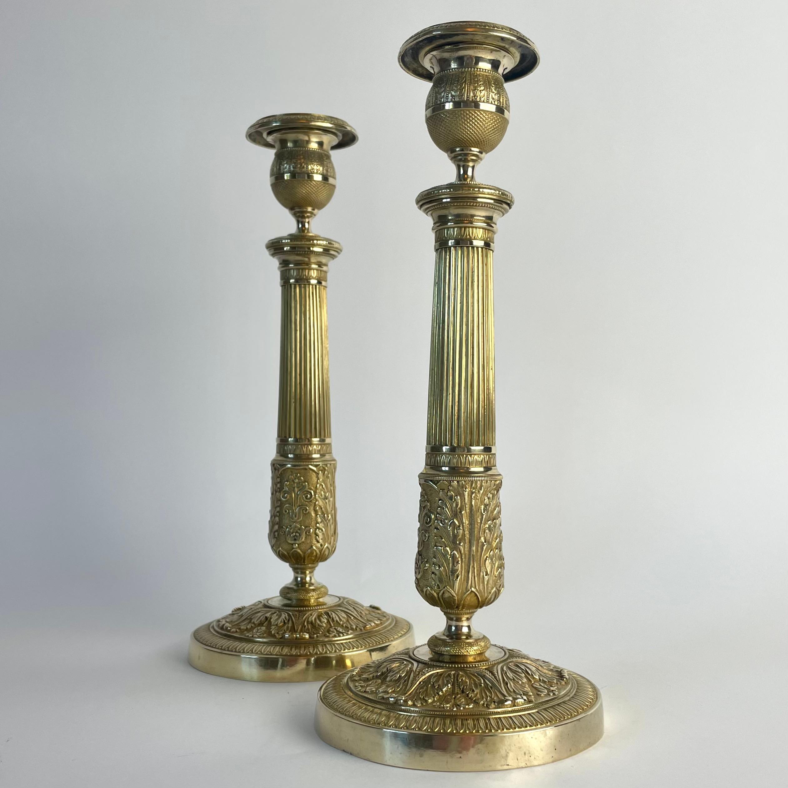 High-Quality Pair of Empire Gilt Bronze Candlesticks, France, 1820s In Good Condition For Sale In Knivsta, SE