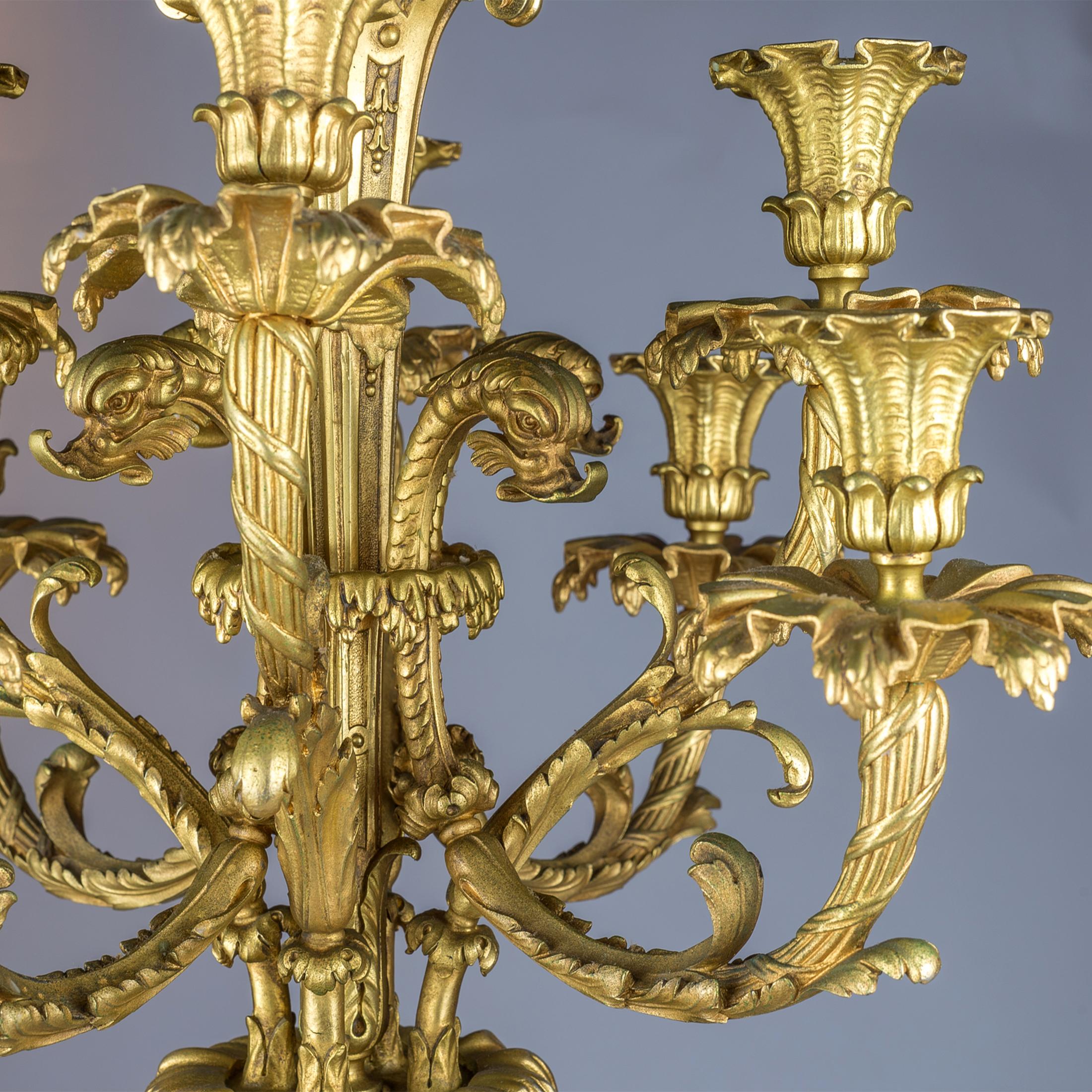 19th Century High Quality Pair of Patinated and Gilt Bronze Figural Candelabras