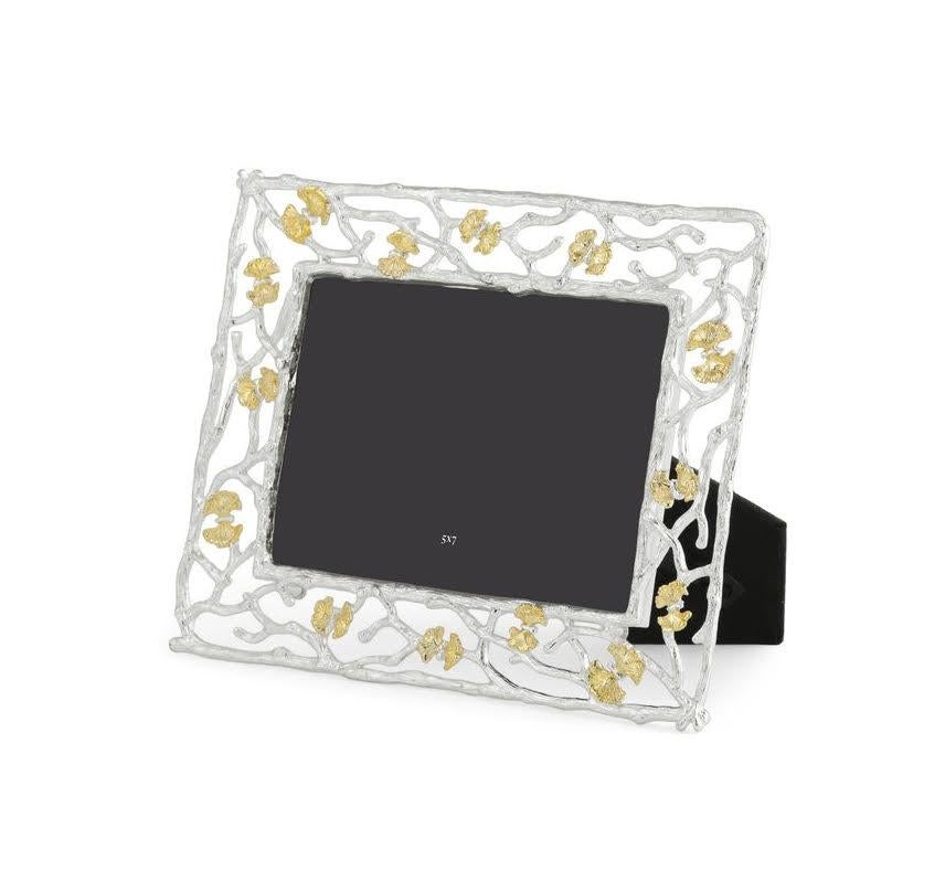 Marco de Fotos de Alta Calidad con Motivo de Mariposa en Metal Plateado y Dorado. Francés en venta