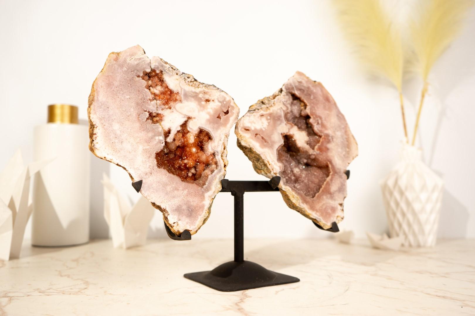 Geoda Mariposa Amatista Rosa (Alas de Ángel) con Druzy Brillante, Totalmente Natural en venta 1