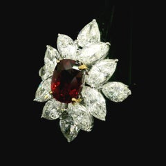 High Quality Platinum GIA 8.31ctw Vivid Ruby & Diamond Spray Cocktail Ring